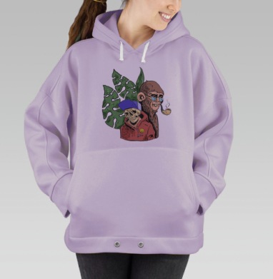 Экстравагантный арт с жизнерадостным скелетом и мудрой обезьяной, Hoodie Oversize Fiolet