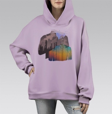 Двойная экспозиция — природа vs индустрия, Hoodie Mono Fiolet, оверсайз, утепленная