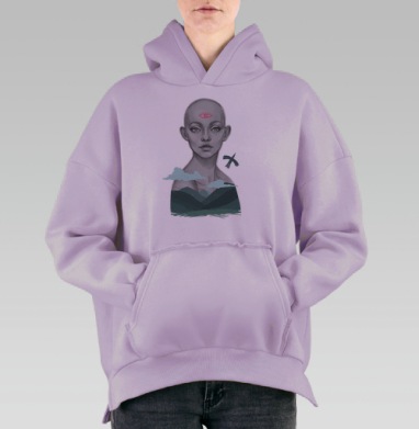 Мистический портрет с символом третьего глаза, Hoodie Oversize Fiolet, утепленная
