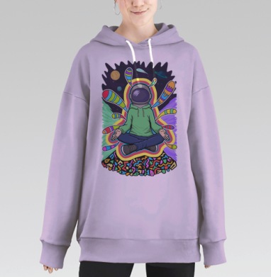 Космонавт в медитации на фоне космоса, Hoodie Long Oversize Fiolet