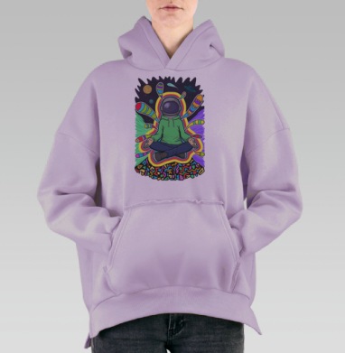 Космонавт в медитации на фоне космоса, Hoodie Oversize Fiolet, утепленная