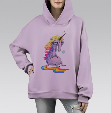 Единорог в тату, Hoodie Mono Fiolet, оверсайз, утепленная