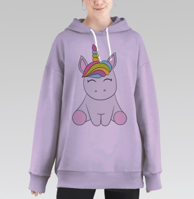 Милый мультяшный единорог для детских товаров, Hoodie Long Oversize Fiolet