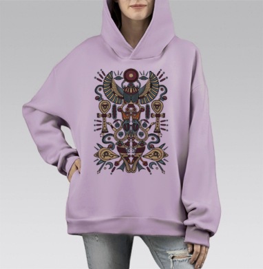 Мистический египетский скарабей с крыльями, Hoodie Mono Fiolet, оверсайз, утепленная