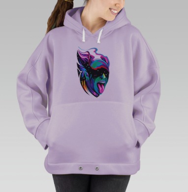 Неоновое Лицо Трансформации с Энергией Космоса, Hoodie Oversize Fiolet