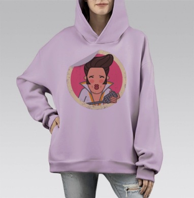 Икона Элвиса с микрофоном и ретро-шармом, Hoodie Mono Fiolet, оверсайз, утепленная