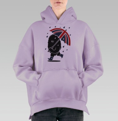 Милый лохматый монстрик с зонтом Union Jack, Hoodie Oversize Fiolet, утепленная