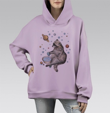 Енот-космический хранитель планеты, Hoodie Mono Fiolet, оверсайз, утепленная