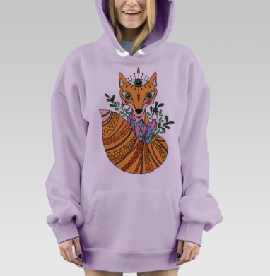 Мистическая Лиса с Третьим Глазом — Духовное Проводник, Hoodie Mjhigh Dig Mel, Fiolet, утепленная