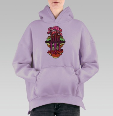Фантастическое грибное дерево с ракетами в бордовых тонах, Hoodie Oversize Fiolet, утепленная