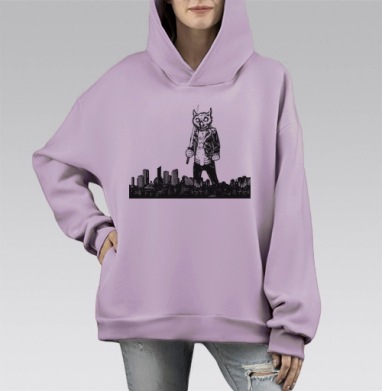Гигантский бунтарский совенок с катаной, Hoodie Mono Fiolet, оверсайз, утепленная