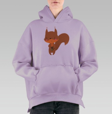 Милая белочка с жёлудем в теплых тонах, Hoodie Oversize Fiolet, утепленная