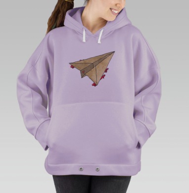 Бумажный кораблик с парусами-ракетами — стильная иллюстрация, Hoodie Oversize Fiolet