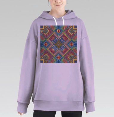 Сложная симметричная мандала в пиксельном стиле, Hoodie Long Oversize Fiolet