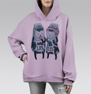 Весёлые пакеты молока 3,8% и 2,5% с персонажами, Hoodie Mono Fiolet, оверсайз, утепленная