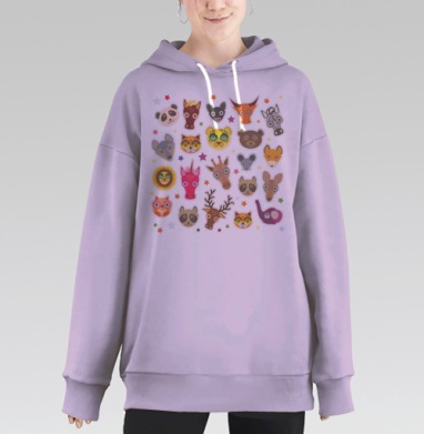 Животные панда олень жираф зебра слон лев кошка волк лошадь енот лиса, Hoodie Long Oversize Fiolet
