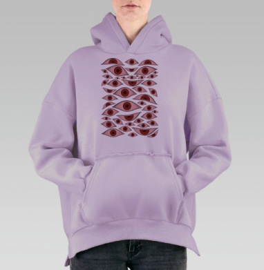 Множество глаз с красными радужками, Hoodie Oversize Fiolet, утепленная