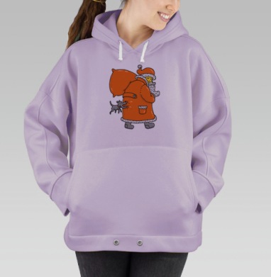 Веселая сцена с Дед Морозом и озорной собакой, Hoodie Oversize Fiolet