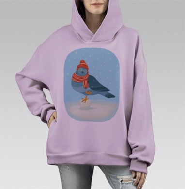 Голубь в шапке, Hoodie Mono Fiolet, оверсайз, утепленная
