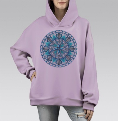 Голубая мандала, Hoodie Mono Fiolet, оверсайз, утепленная