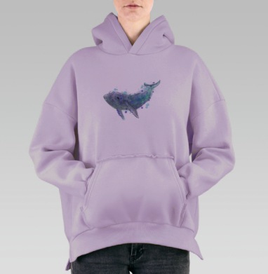 Кит в акварельных брызгах – символ свободы и гармонии, Hoodie Oversize Fiolet, утепленная