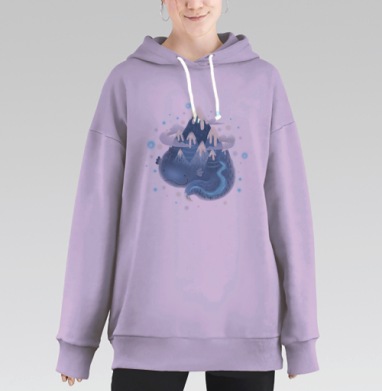 Волшебное синее существо с горной грядой, Hoodie Long Oversize Fiolet