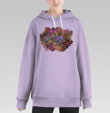 Яркий узор с миниатюрными домиками для декора, Hoodie Long Oversize Fiolet