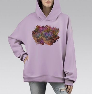 Яркий узор с миниатюрными домиками для декора, Hoodie Mono Fiolet, оверсайз, утепленная
