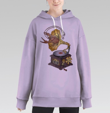 Сюрреалистичный граммофон с раком в стимпанк стиле, Hoodie Long Oversize Fiolet