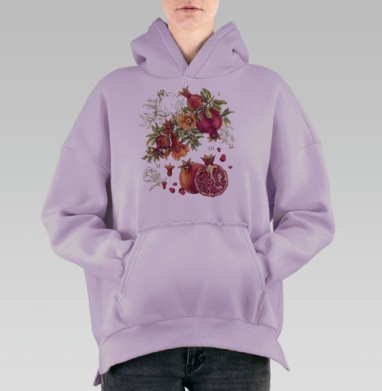 Ботаническая иллюстрация Гранат обыкновенный, Hoodie Oversize Fiolet, утепленная