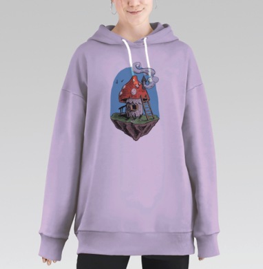 Грибной домик на парящем острове – уют и сказка, Hoodie Long Oversize Fiolet