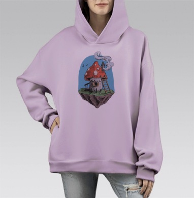 Грибной домик на парящем острове – уют и сказка, Hoodie Mono Fiolet, оверсайз, утепленная