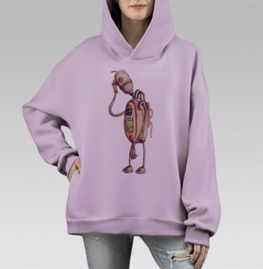 Грустный робот, Hoodie Mono Fiolet, оверсайз, утепленная