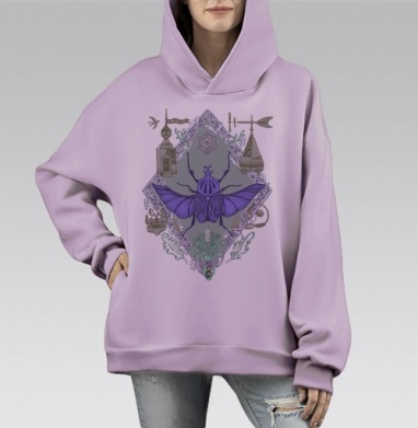 Жук-Голиаф цвет, Hoodie Mono Fiolet, оверсайз, утепленная