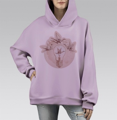 Журавли оригами, Hoodie Mono Fiolet, оверсайз, утепленная