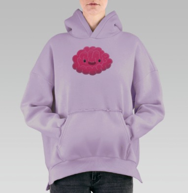 Милый розовый мозг в мультяшном стиле, Hoodie Oversize Fiolet, утепленная