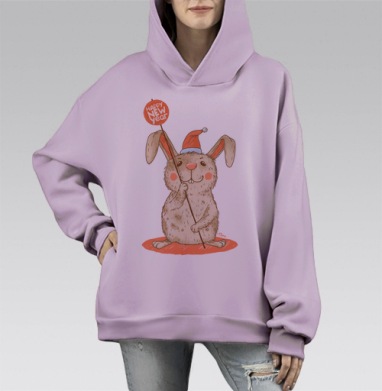 Happy NEW year, Hoodie Mono Fiolet, оверсайз, утепленная