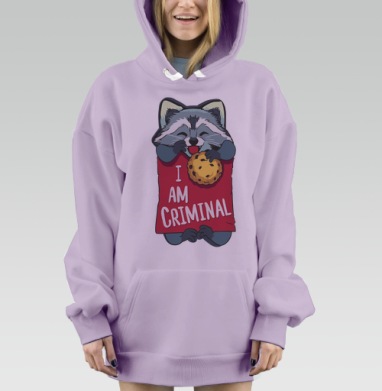 Милая футболка с енотом и надписью I AM CRIMINAL, Hoodie Mjhigh Dig Mel, Fiolet, утепленная