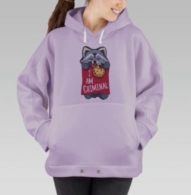 Милая футболка с енотом и надписью I AM CRIMINAL, Hoodie Oversize Fiolet