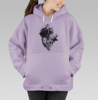 Силуэт Шаманки с Ветвями и Механической Рукой, Hoodie Oversize Fiolet