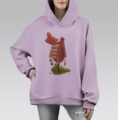 Сказочный скворечник-птица на курьих ножках, Hoodie Mono Fiolet, оверсайз, утепленная