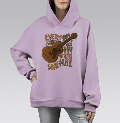 Мультяшная гитара с вдохновляющей цитатой, Hoodie Mono Fiolet, оверсайз, утепленная