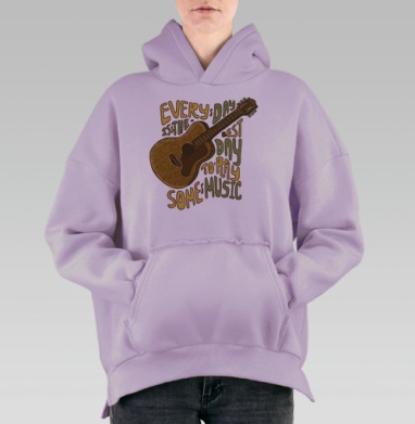 Мультяшная гитара с вдохновляющей цитатой, Hoodie Oversize Fiolet, утепленная