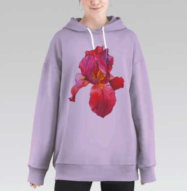 Яркий акварельный цветок ириса, Hoodie Long Oversize Fiolet