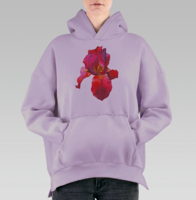 Яркий акварельный цветок ириса, Hoodie Oversize Fiolet, утепленная