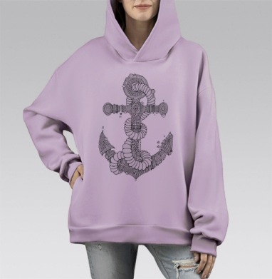 Орнаментированный якорь в стиле дзентангл для медитации, Hoodie Mono Fiolet, оверсайз, утепленная