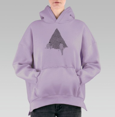 Метафоричная картина «Сизифов труд» в минимализме, Hoodie Oversize Fiolet, утепленная