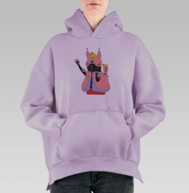 Стильный кот с рок-жестом и птичками - арт-дизайн 19, Hoodie Oversize Fiolet, утепленная