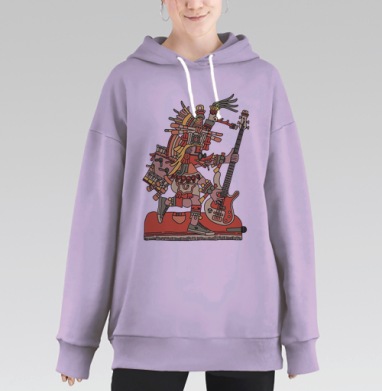 Музыкант древних цивилизаций с бас-гитарой, Hoodie Long Oversize Fiolet