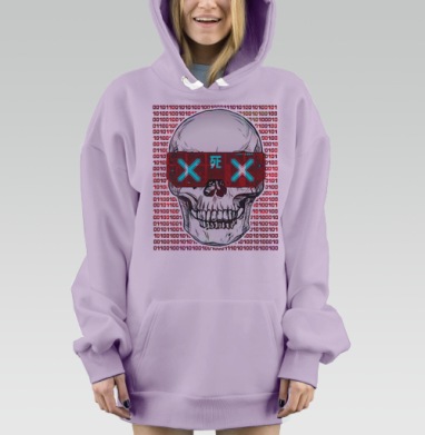 Футуристический череп с киберпанк очками, Hoodie Mjhigh Dig Mel, Fiolet, утепленная